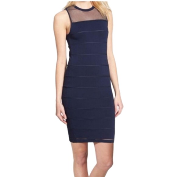 Sam Edelman NWT $119 Navy Blue Mesh Panel Stretch Pencil Dress, Size M (6-8) - Picture 1 of 7